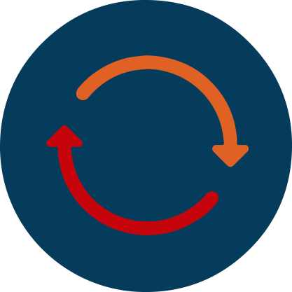 Illustration of two arrows rotating together in one circle.