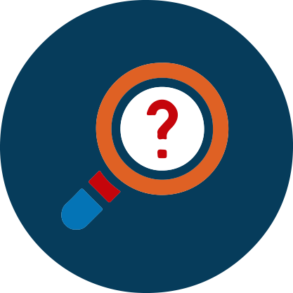 Illustration of a magnifying glass with a question mark in the glass.